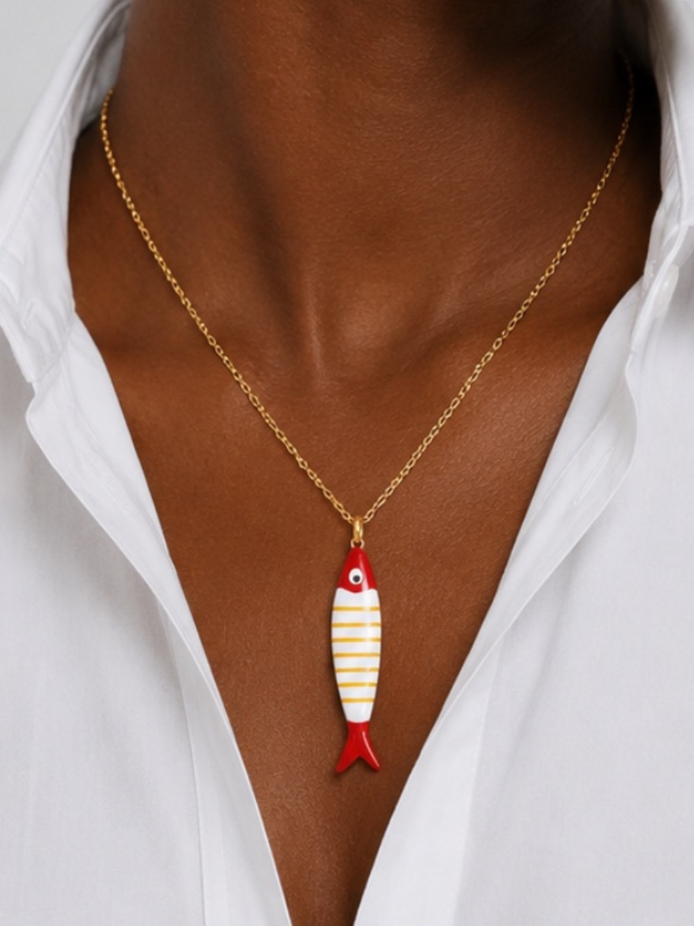 New! Coastal 18K Gold Plated Red Stripe Sardine Dopamine Necklace NWOT (3029)